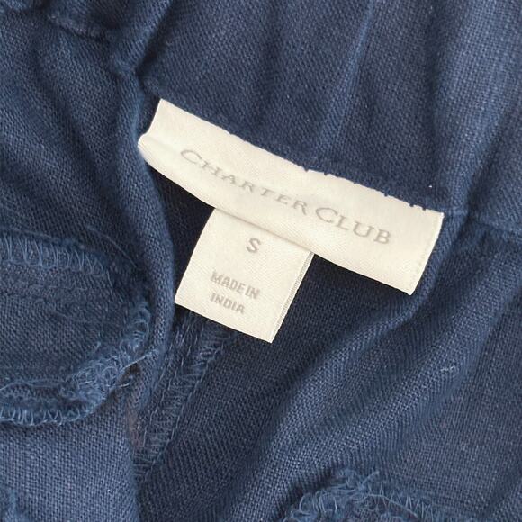 Charter Club 100% Linen Cropped Wide Leg Pants Women's S Lagenlook Resort Navy - Picture 5 of 9